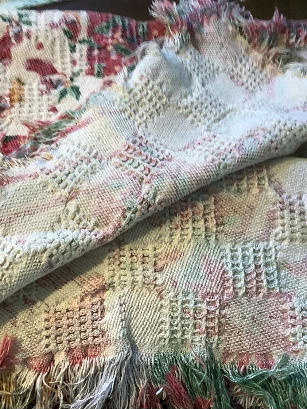 Christmas Poinsettia & Santa Woven Holiday Throw - Red, Green, Cream